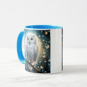 Schneeeule und Mond mit Funkeln, Tasse (Vorderseite Links)