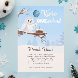 Schneeeule Winter Onederland Geburtstag Dankeskarte