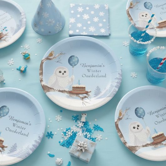 Schneeeule Winter Onederland Geburtstag  Pappteller