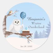 Schneeeule Winter Onederland Geburtstag  Runder Aufkleber (Vorderseite)