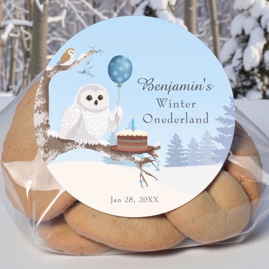 Schneeeule Winter Onederland Geburtstag  Runder Aufkleber