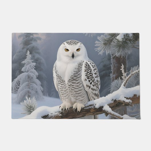 Schneeeulen-Winterporträt Fußmatte (Vorderseite)