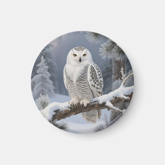 Schneeeulen-Winterporträt Magnet (Vorne)