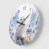 Schneeeulen-Winterzauber Große Wanduhr (Winkel)