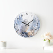 Schneeeulen-Winterzauber Große Wanduhr (Zuhause)