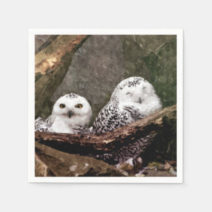 Schneeeulenpaar Waldlandschaft Wildlife-Kunst Serviette