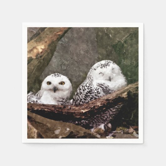 Schneeeulenpaar Waldlandschaft Wildlife-Kunst Serviette (Vorderseite)