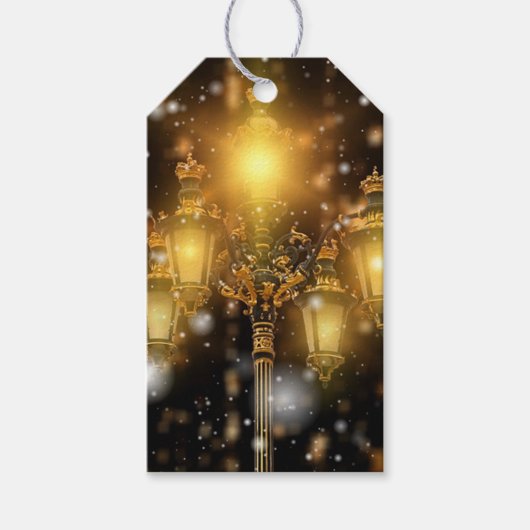 Schneefall auf der Lampe Geschenkanhänger (Vorderseite)