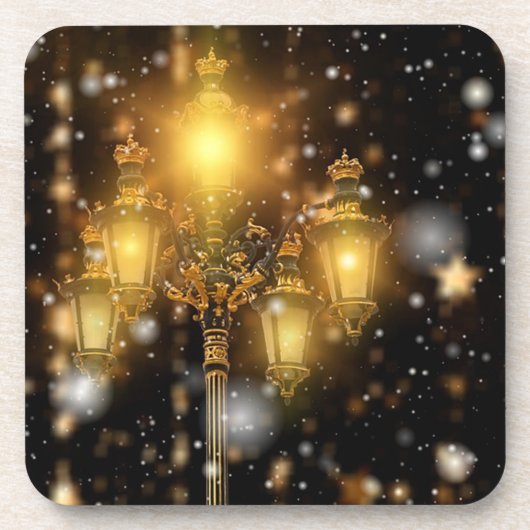 Schneefall auf der Lampe Getränkeuntersetzer (Vorderseite)