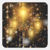 Schneefall auf der Lampe Quadratischer Aufkleber (Vorderseite)