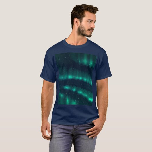 Schneefall Aurora Borealis - Nordlichter Kunstwerk T-Shirt (Vorne ganz)