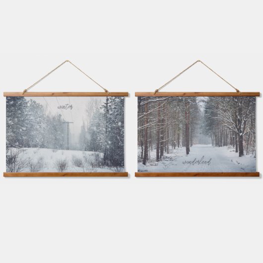 Schneefall im Abend Wandteppich Mit Holzrahmen (Doppelt)