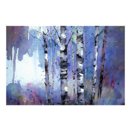 Schneefall in der verzauberten Birke Fotodruck