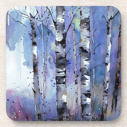 Schneefall in der verzauberten Birke Getränkeuntersetzer (Vorderseite)