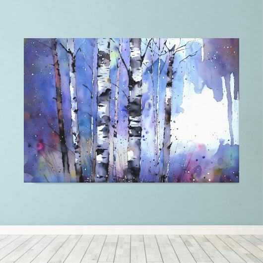 Schneefall in der verzauberten Birke Leinwanddruck (Insitu (Holzboden))