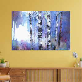 Schneefall in der verzauberten Birke Leinwanddruck