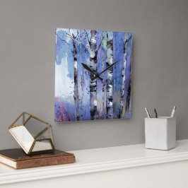 Schneefall in der verzauberten Birke Quadratische Wanduhr