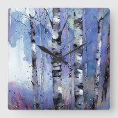 Schneefall in der verzauberten Birke Quadratische Wanduhr (Vorderseite)