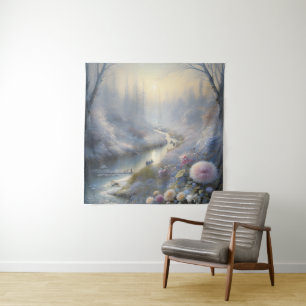 Schneefall Magische Landschaft Ruhige Winter Wandteppich