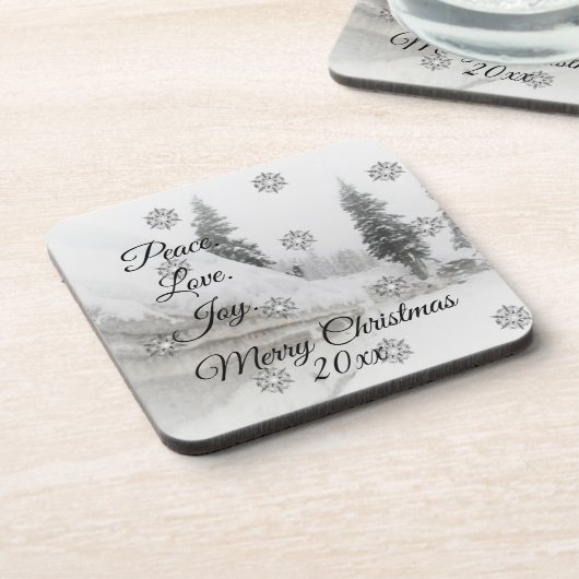 Schneefall Schneeflocken Schwarz-weiße Skizze Weih Getränkeuntersetzer (Linke Seite)