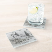 Schneefall Schneeflocken Schwarz-weiße Skizze Weih Glasuntersetzer (Schrägansicht)