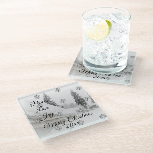 Schneefall Schneeflocken Schwarz-weiße Skizze Weih Glasuntersetzer (Schrägansicht)