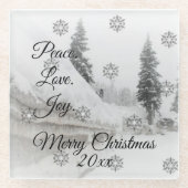 Schneefall Schneeflocken Schwarz-weiße Skizze Weih Glasuntersetzer (Vorderseite)