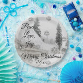 Schneefall Schneeflocken Schwarz-weiße Skizze Weih Pappteller (Party)