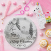 Schneefall Schneeflocken Schwarz-weiße Skizze Weih Pappteller (Party)