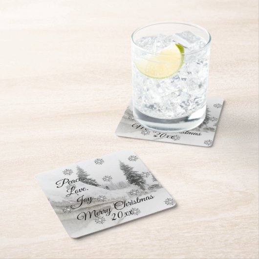 Schneefall Schneeflocken Schwarz-weiße Skizze Weih Rechteckiger Pappuntersetzer (Vor Ort)