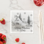 Schneefall Schneeflocken Schwarz-weiße Skizze Weih Serviette (Beispiel)