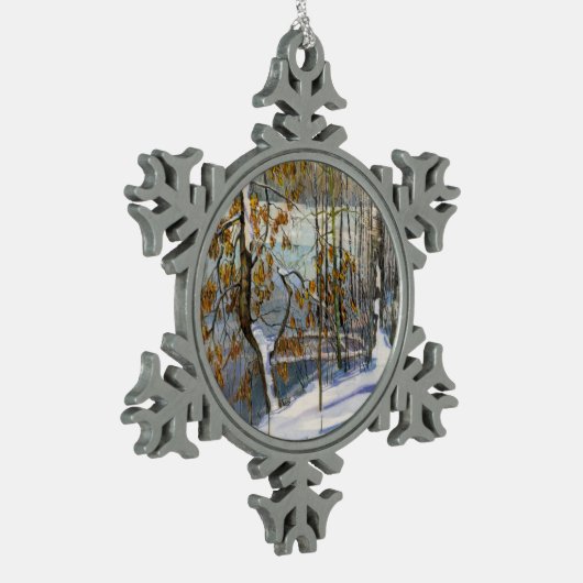 Schneefall Schneeflocken Zinn-Ornament (Links)