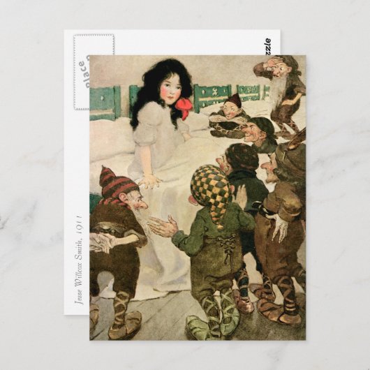 "Schneefall und die sieben kleinen Männer" Postkarte (Vorne/Hinten)