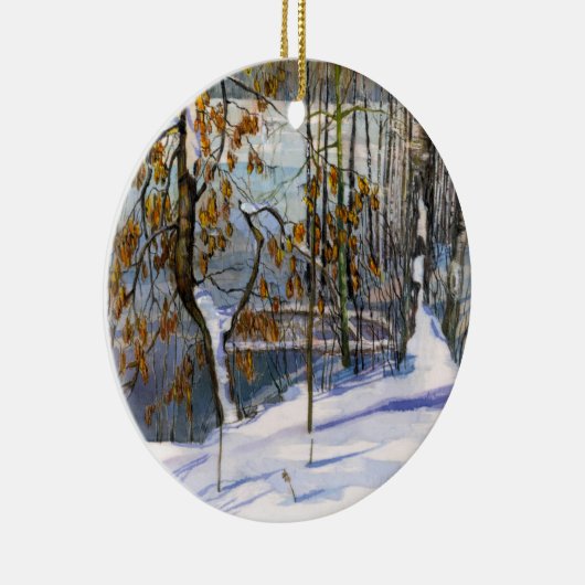 Schneefall Wasserfarbenmalerei Keramik Ornament (Rechts)