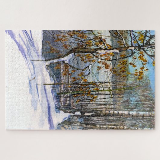 Schneefall Wasserfarbenmalerei Puzzle (Horizontal)