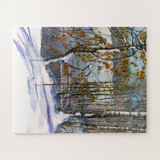 Schneefall Wasserfarbenmalerei Puzzle (Horizontal)