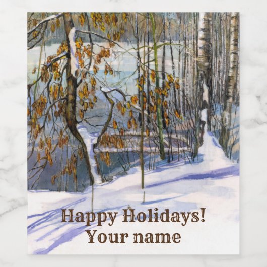 Schneefall Wasserfarbenmalerei Weinetikett (Einzelnes Label)