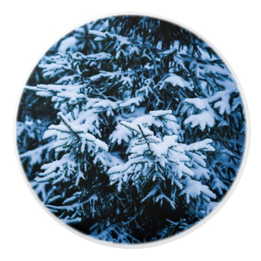 Schneefall Winter Weihnachtsbaum Keramikknauf (Vorderseite)