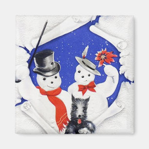 Schneefamilie & Hund Vintag Magnet