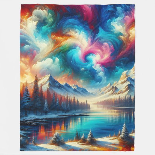 "Schneefarbene Landschaft - pulsierende Winterkuns Fleecedecke (Vorderseite)