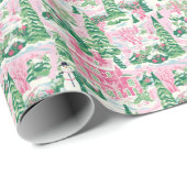 Schneefarbene und grüne Weihnachtshäuser Geschenkpapier (Rolleneckpunkt)