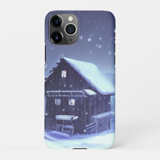 Schneefernacht mit Kabine und Skier iPhone Hülle (Rückseite)