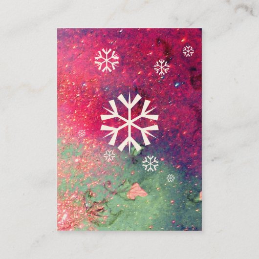 SCHNEEFLAKEN IN SILBERPINK GRÜNE GLITZERN VISITENKARTE (Rückseite)
