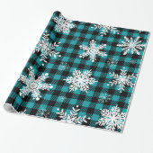 Schneeflocke Aquamarin Black Kariert Wrapping Pape Geschenkpapier (Ungerollt)