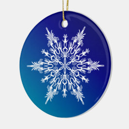 Schneeflocke auf Blau Keramik Ornament