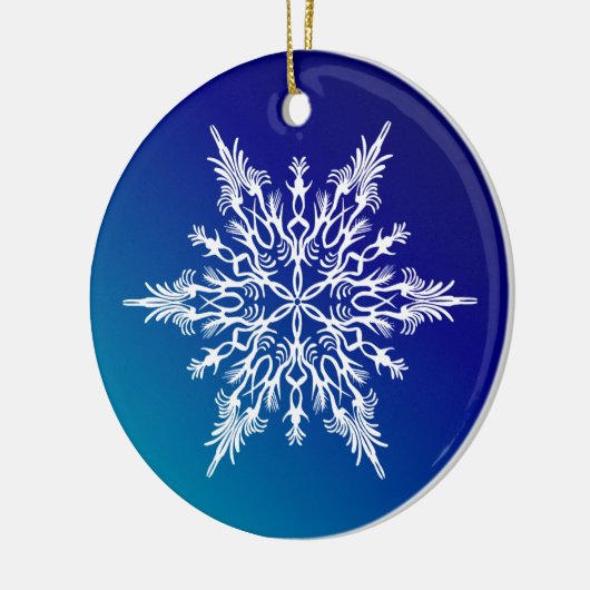 Schneeflocke auf Blau Keramik Ornament (Links)