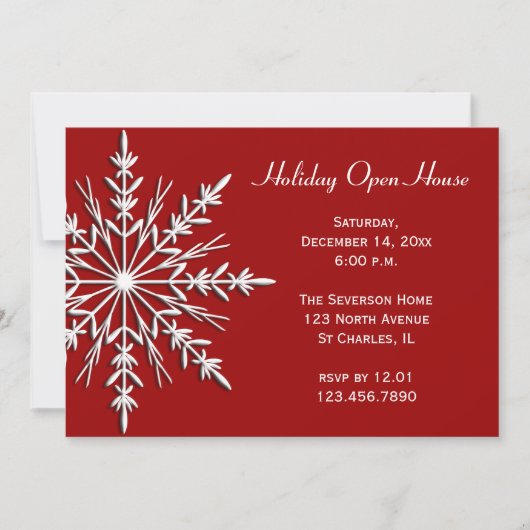Schneeflocke auf Red Holiday Open House Einladung (Vorderseite)