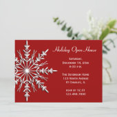 Schneeflocke auf Red Holiday Open House Einladung (Stehend Vorderseite)