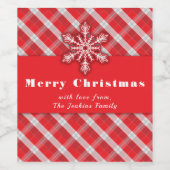 Schneeflocke auf Red Retro Weihnachten Kariert Weinetikett (Einzelnes Label)