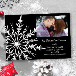 Schneeflocke auf Schwarzer Winter Hochzeit Save The Date